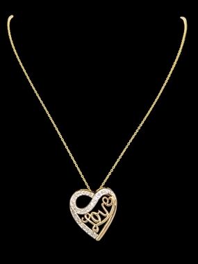 Natural Diamonds  'Love' Heart Pendant Necklace 18"